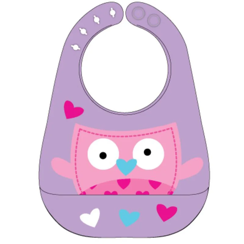 

Wholesale Soft material silicone baby bib with Owl printed, Customized color
