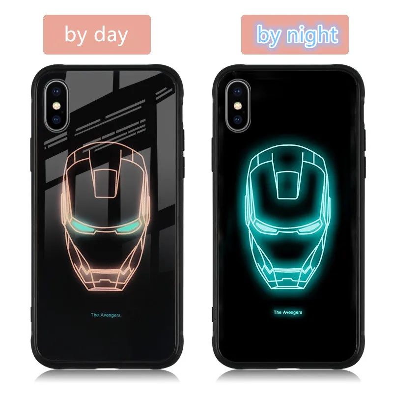 

Fashion luminous tempered glass night light phone case for iPhone X Wholesale accessories creative back cover for iPhone 6 7 8