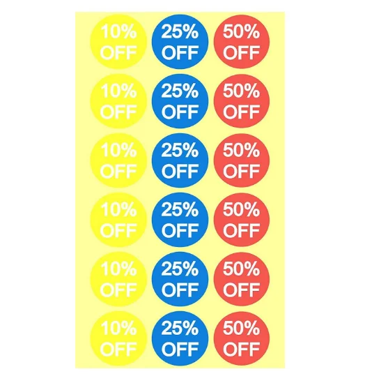 Red/White '10% Off' Promotional Labels Stickers Qty 500 
