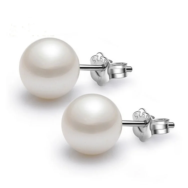 

high quality 6mm white shell pearl stud earring 8mm pink s925 sterling silver earrings