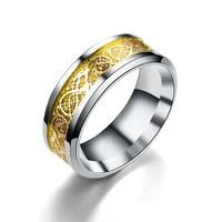 

8mm Celtic dragon black gold inlay tungsten carbide ring