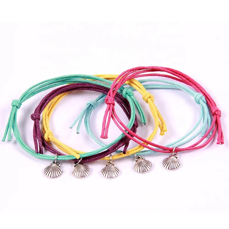 

Waxed cord antique silver scallop sell charm bracelet  size custom color