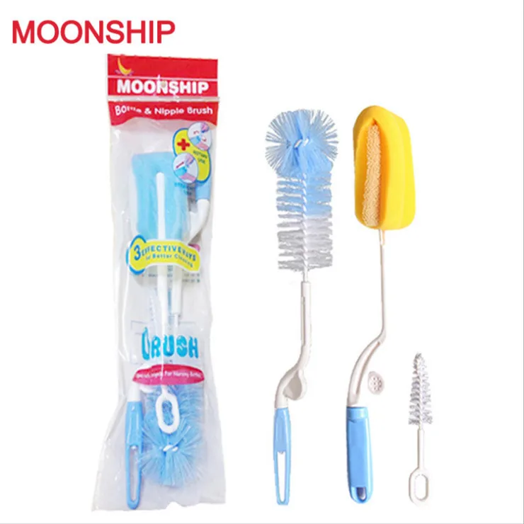 3Pcs Silicone Bottle Baby Bottle Brush Set Teat Cleaner Brush