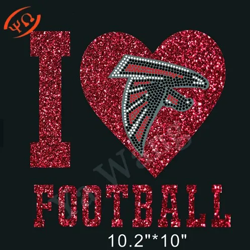 

wholesale I LOVE FALCONS rhinestone with glitter vinyl heat transfers for clothes