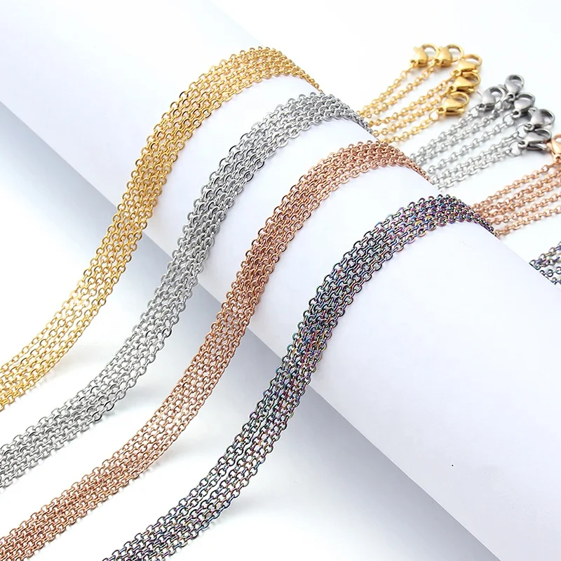 

Wholesale Colors Plated Over Solid Stainless steel Chain Necklace Bulk Finished Chains for Jewelry Making 24 Inches (2MM)), 4 color