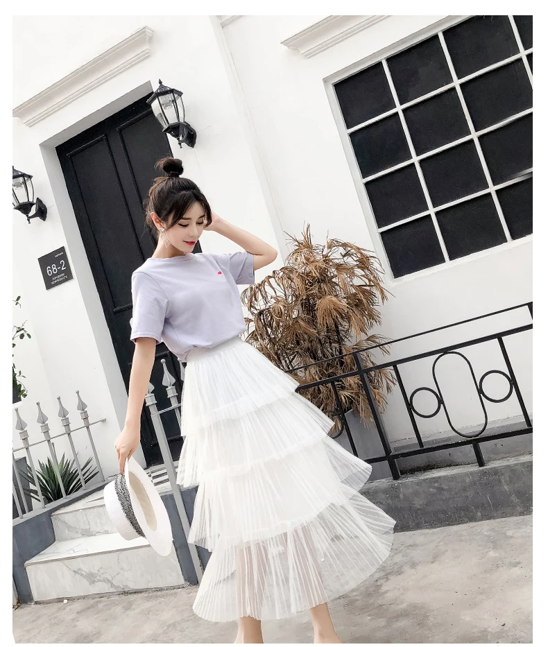

Beach Wear Layer Cake Mesh Skirts A Line High Waist Women Pleated Long Skirts For Women, Customized color