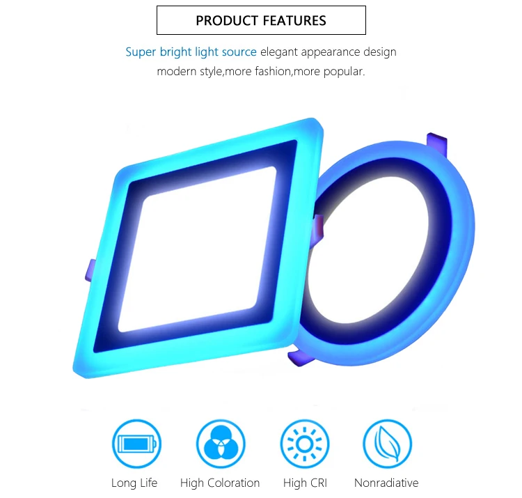 3W + 3W Round Square Blue And White Two Color LED Panel Light 480 Lumens
