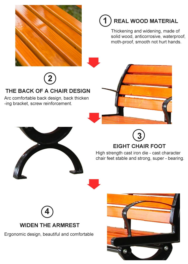 Real wood material park bench slats