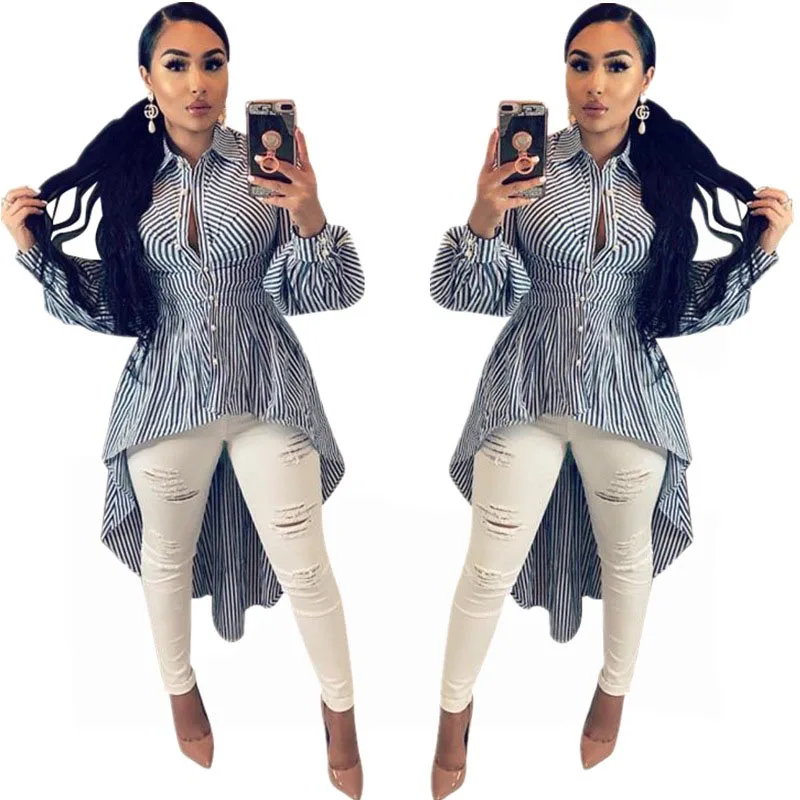

Plus Size Women Casual Long Sleeve Striped Print Shirts Fashion Blouse Top, Black, red, blue, green, orange