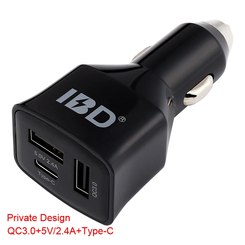 IBD promotion hot quick charge 2.0 cell phone usb hub fast car charger with type c port