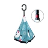 Newest Christmas style sky blue background snowflake snowman print reverse inverted umbrella with C handle