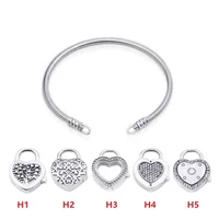 

925 sterling silver pandora lock bracelet chain with heart shape lock charm bead