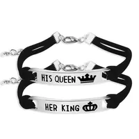 

Hot Selling Letter Her King His Queen Carve Stainless Steel Charm Bracelet Women Couple Lover