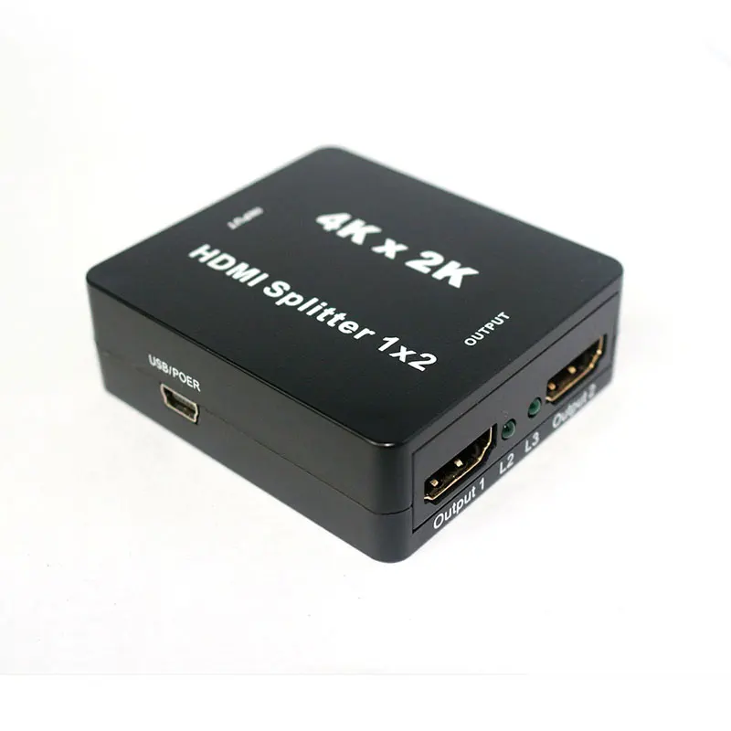 4k HDMI splitter 1 in 2 out distribution, HDMI 1x2 splitter support ultra HD 3D for projectors, monitor, HDTV, blue-ray player