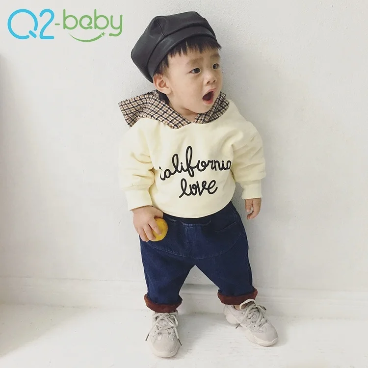 
Korean version winter cotton double layer plus velvet thickening plaid boys girls baby hoodie sweater 