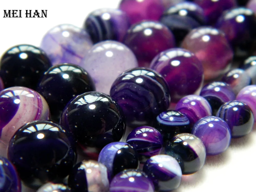 天然石紫色玛瑙玛瑙光滑圆形松散宝石珠批发首饰 diy 设计制作