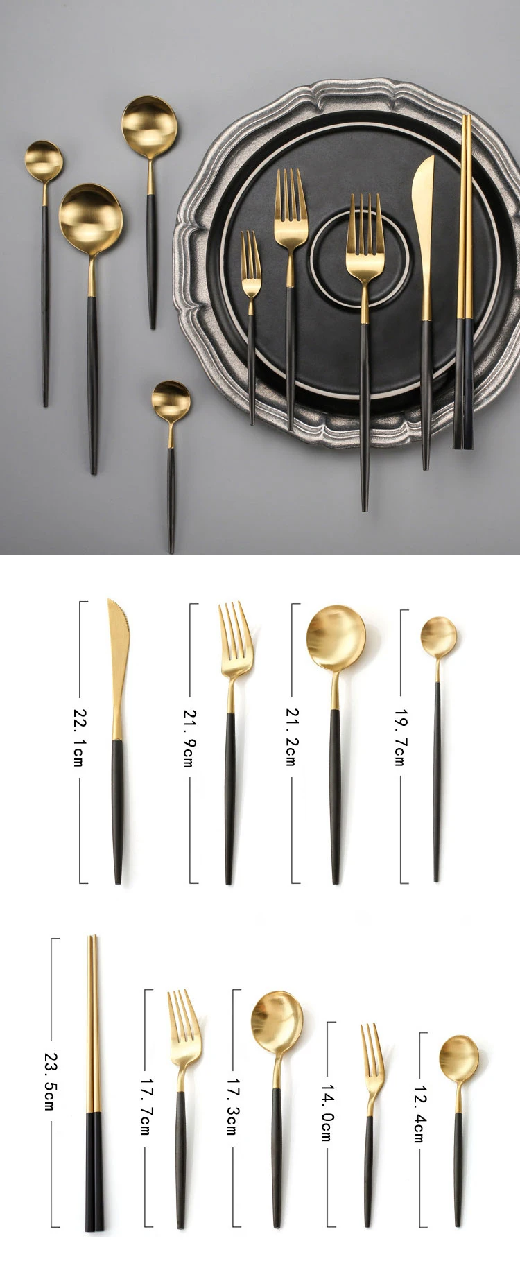 Chinese Luxury Vintage Copper Buffet Cutlery Set Gold Plated Stainless