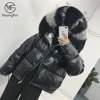 2018 Women Winter Jacket Stylish Bubble Down Coat Double Wear Manufacturer Young Design Down Jacket with Big Fox Fur Collar