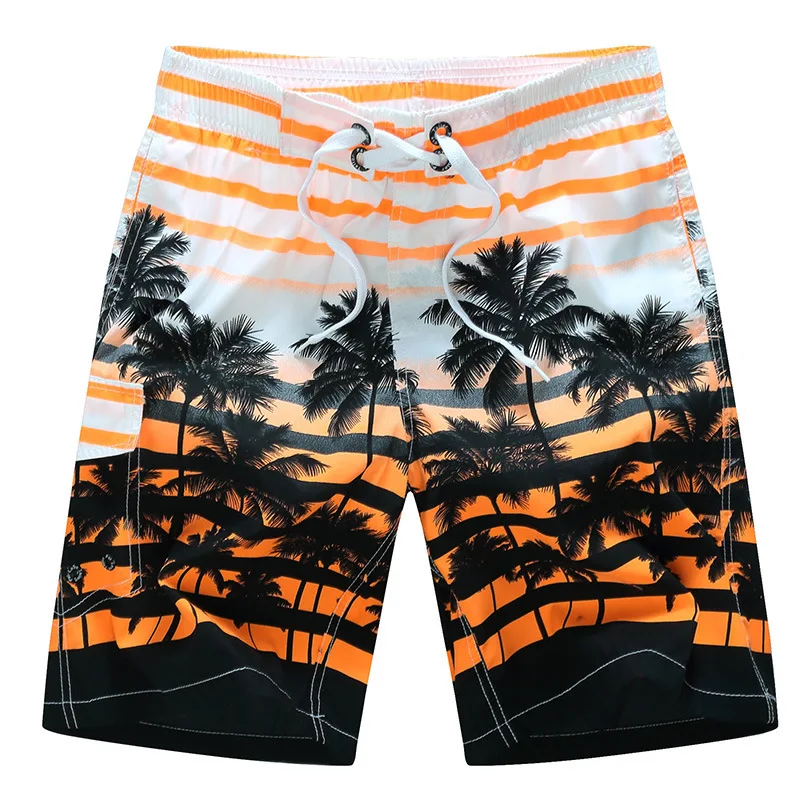 

Men's Quick Dry Board Shorts Printed Palm Beach Swim Wear Shorts, Yellow;red;orange;blue