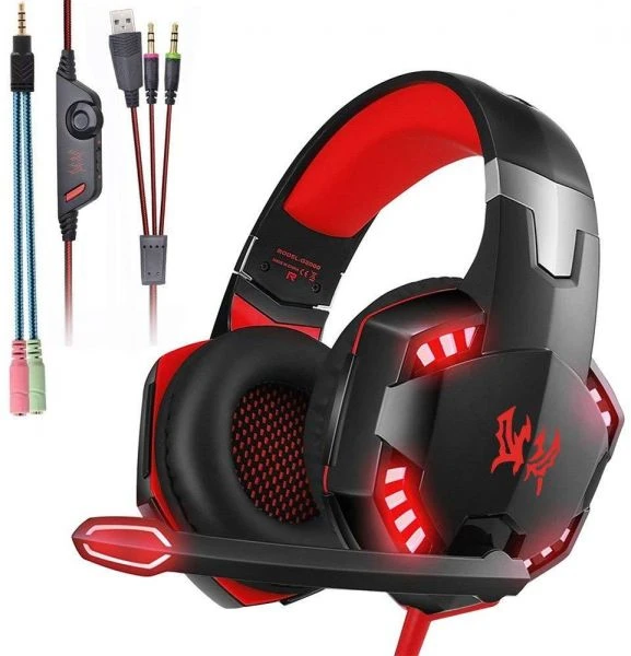 

GlobalCrown G2000 Gaming Headset, Surround Stereo Gaming Headphones with Noise Cancelling Mic, Red, blue, orange