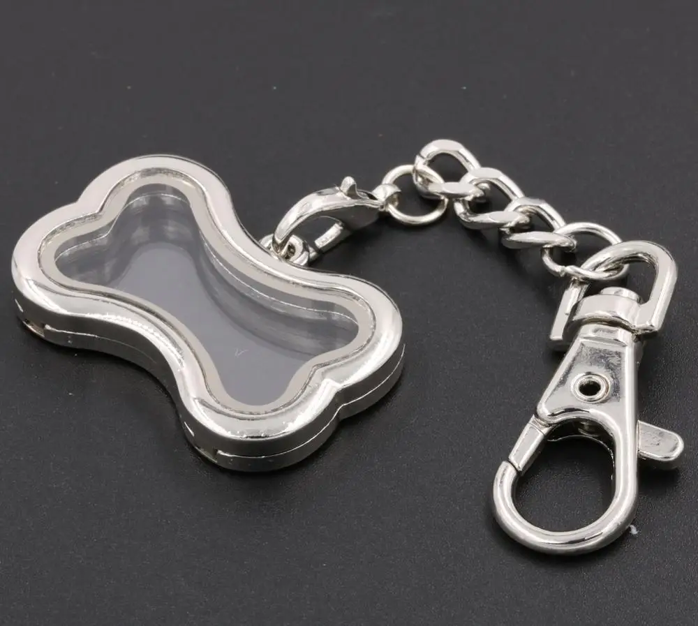 Dog Bone Shape Floating Keychain Locket For DIY Floating customized Charms Glass DIY Keychains OEM Keychain Factory