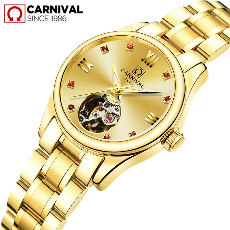 

Beautiful Mechanical Automatic Female Clock 8789L Carnival Wristwatch Woman Hollow Gold Girl Watch