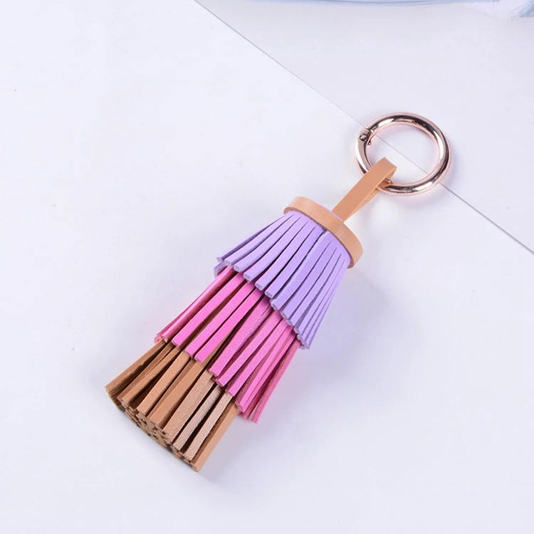 Yongze Cheap Colorful 3 layered promotional custom keyring PU Tassel Keychain4591686767_983239973.jpg