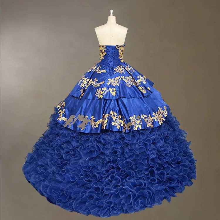 gold and blue quinceanera dresses