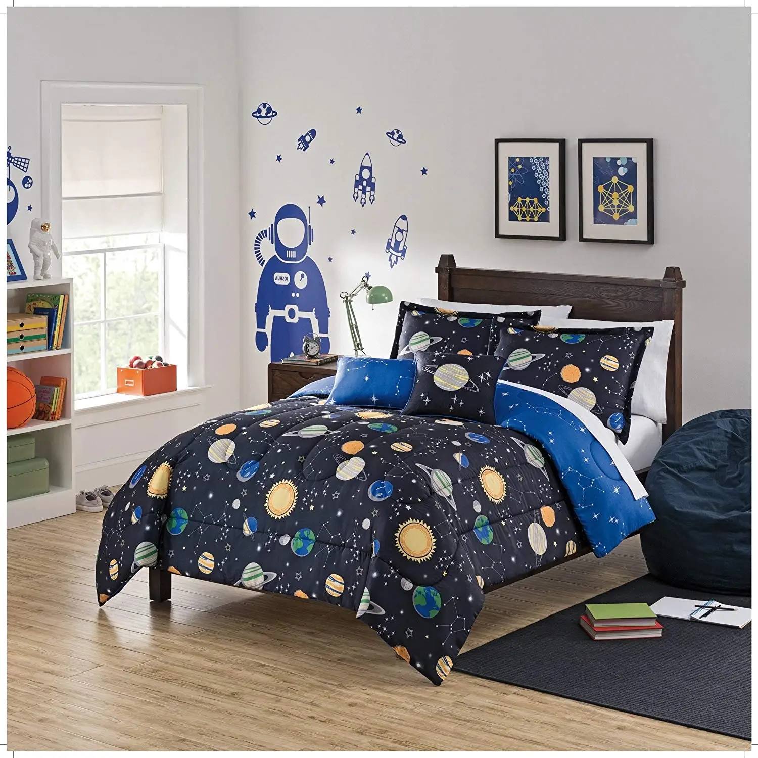 Buy 4 Piece Kids Black Sun Moon Stars Comforter Set, Outer Space Galaxy