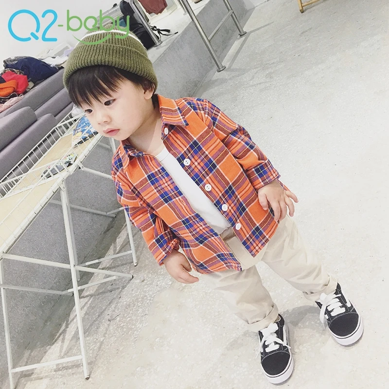 
New casual infant plaid shirt cotton blouse baby boy plaid shirt 2316 