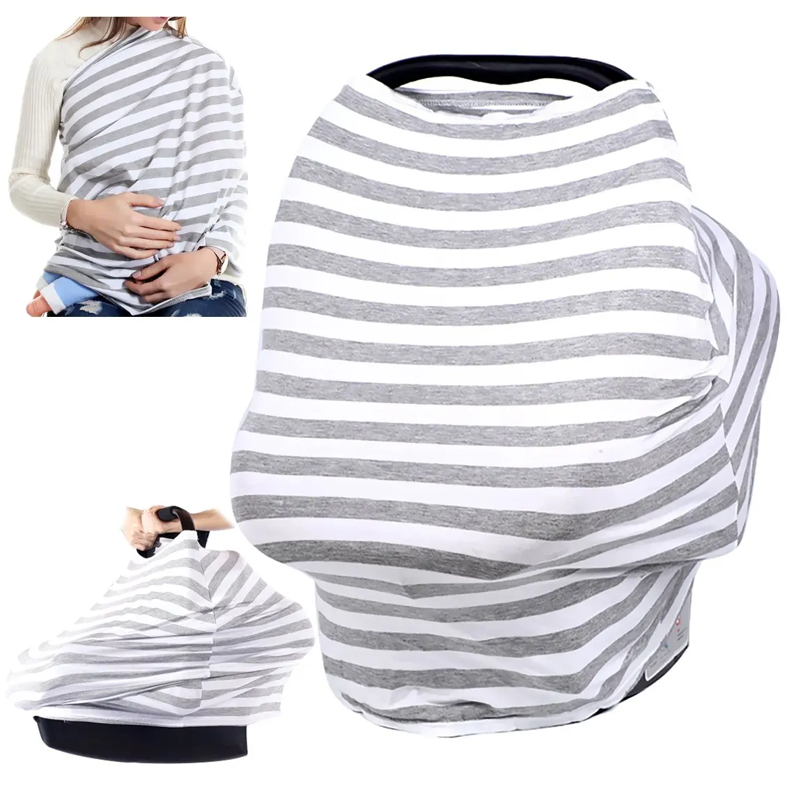 Image result for gray and white striped nursing cover