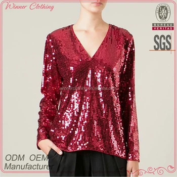 Women's Red Sequin Tops Evening Wear on 