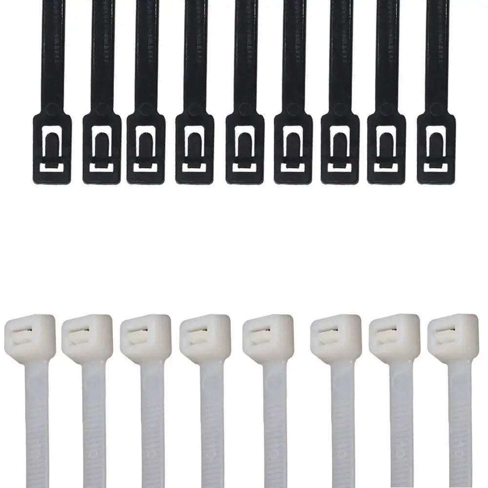 BagTu 100pcs Nylon Cable Ties 8 Inch Multi-Purpose Self-Locking Zip Ties 50pcs White Single-use Ties and 50pcs Black Reusable Ties