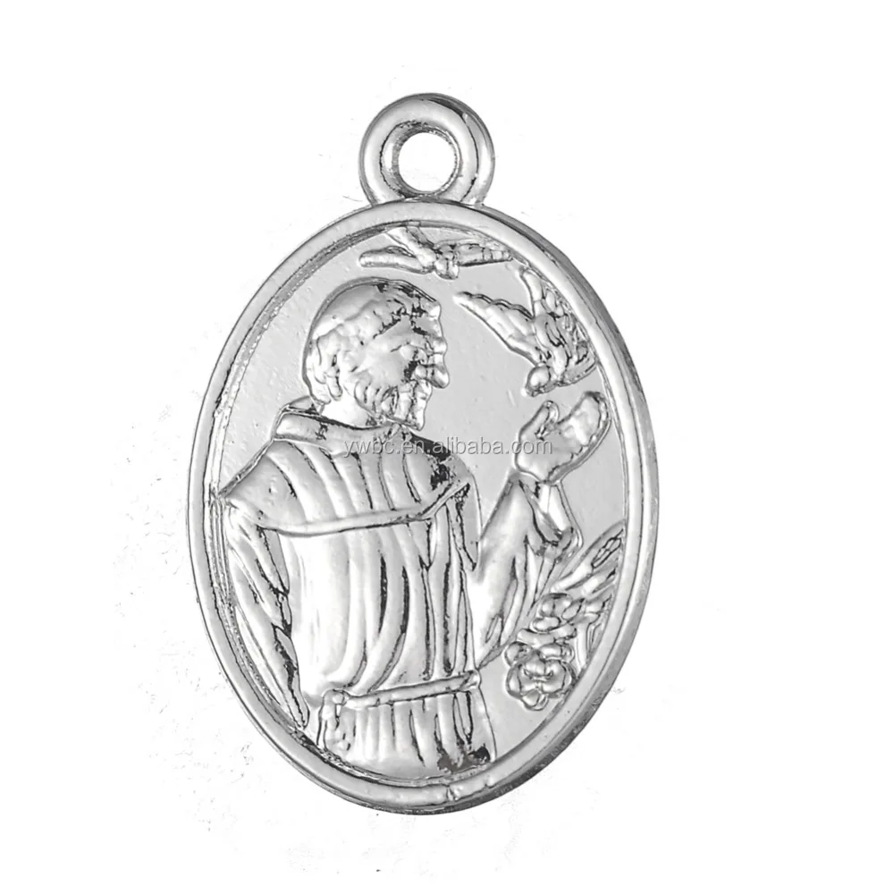 

Custom design rhodium and gold plated St Francis Jesus religious pendant charm, Silver