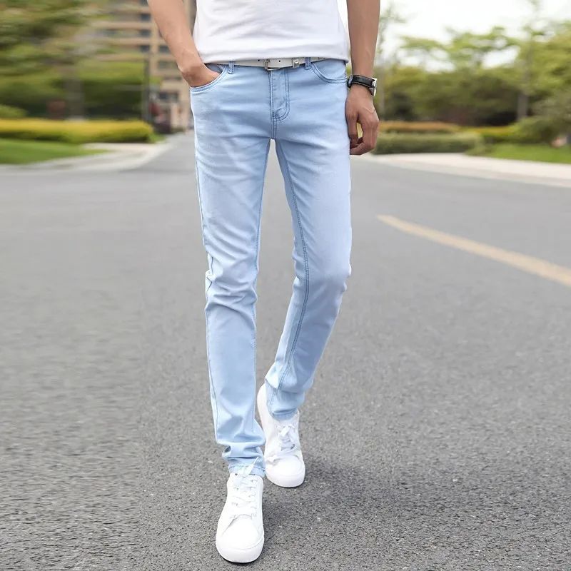 Men Elastic Casual Straight Jeans 2016 New Mid Cowboy Pants Skinny Blue ...
