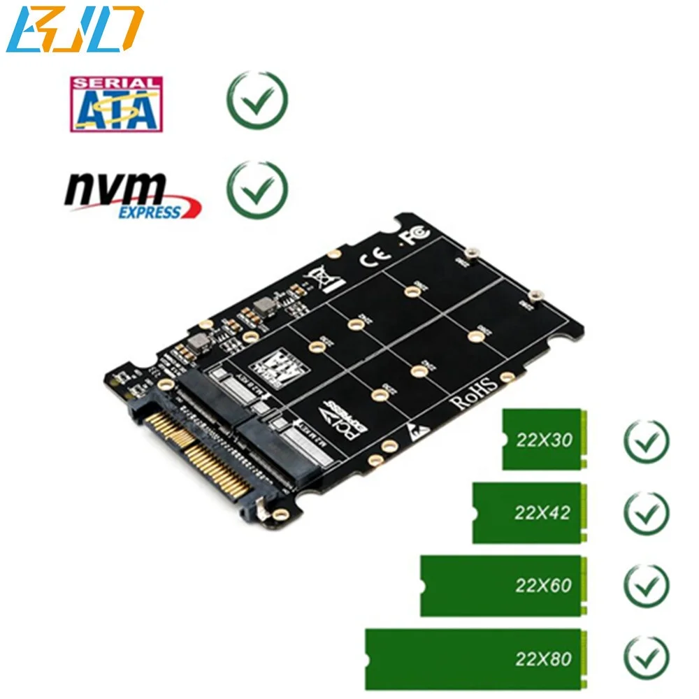 2 in 1 NVME M.2 and SATA M.2 to U.2 Adapter, M.2 NVMe SSD or M.2 SATA SSD into 2.5 ' Drive for U.2 SFF-8639 Host Interface