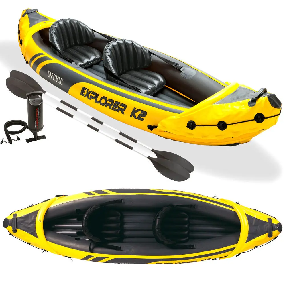 

68307 Yellow Intex Explorer K2 kayak water sports 2 person inflatable kayak ocea set for sale