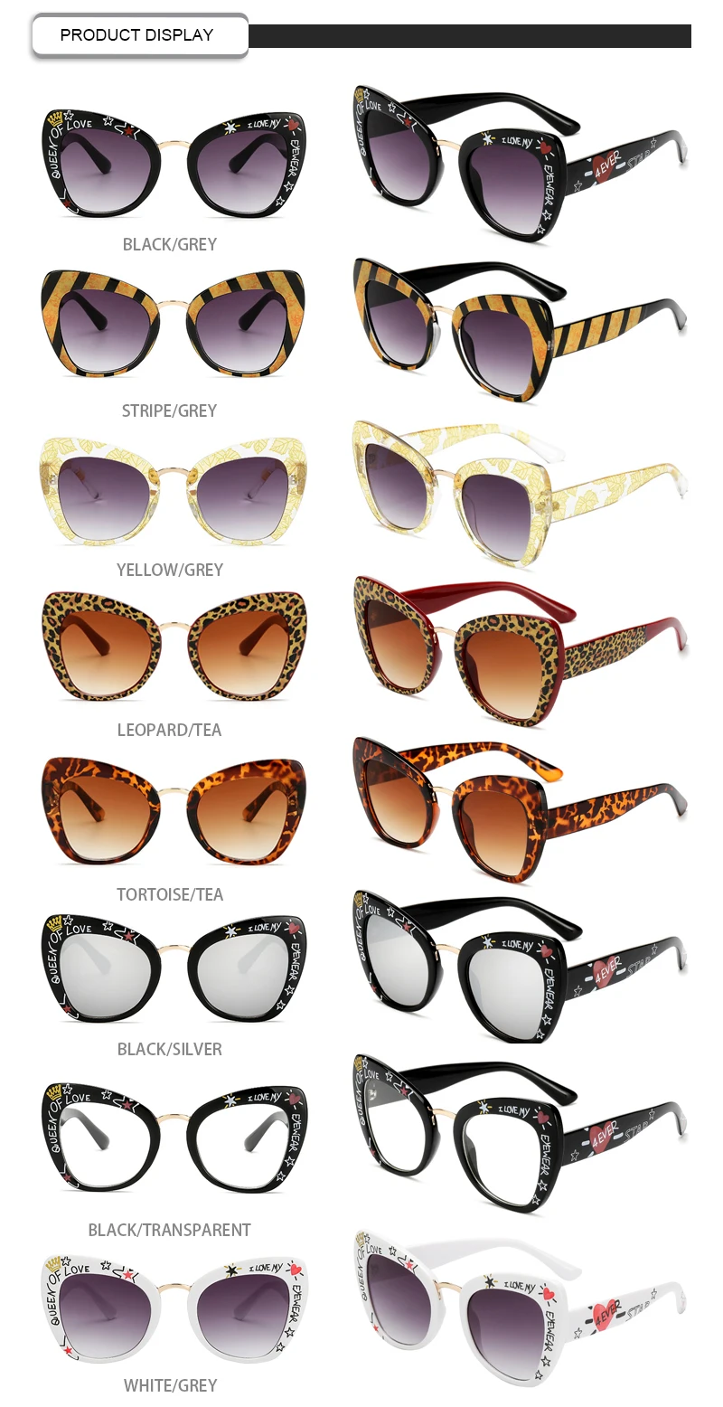 Wholesale Patterns Printing Frame Photochromic Cat Eye Women Men Sunglasses