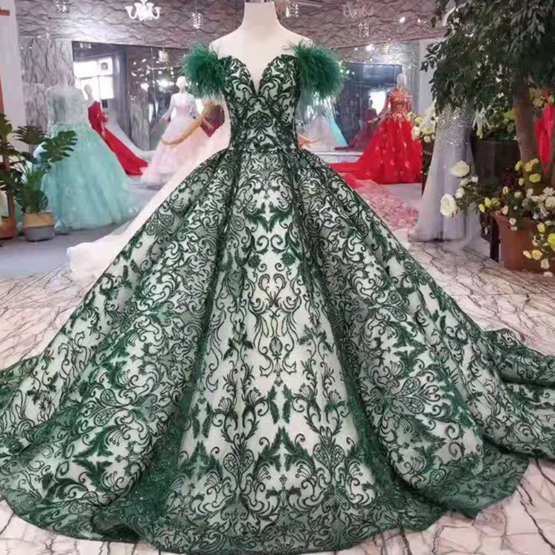 

LS11091 2018 latest design sweetheart lace applique prom dresses new style sweetheart sequin luxury emerald green evening dress