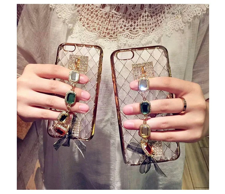 

Chinese Manufacture Golden Phone Case with Diamond Strap For Iphone List Phone Cover Phone House Protector, Black;blue;gray;green;red
