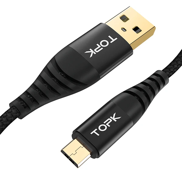 

TOPK AN42 5V/2.4A Durable Nylon Braided Gold Plating Micro Cable USB V8, Dark gray / gray / red / gold