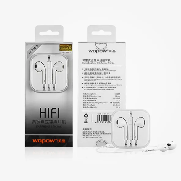Wopow EM205 Mobile Accessories Good Quality Wired Stereo Earphone Headphone Headset Colorful