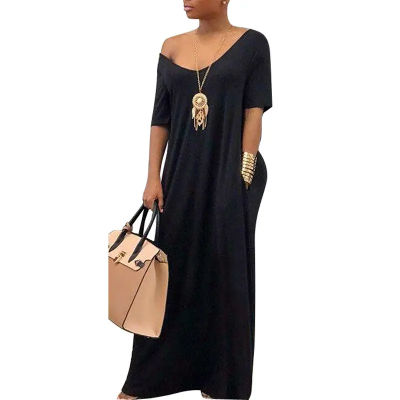 

80811-MX26 casual 4 colors wide collar maxi dresses for ladies