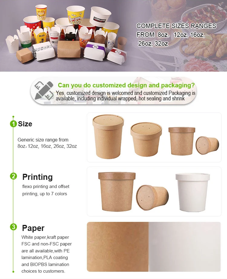 disposable paper bowl kraft soup cup food packaging with lid