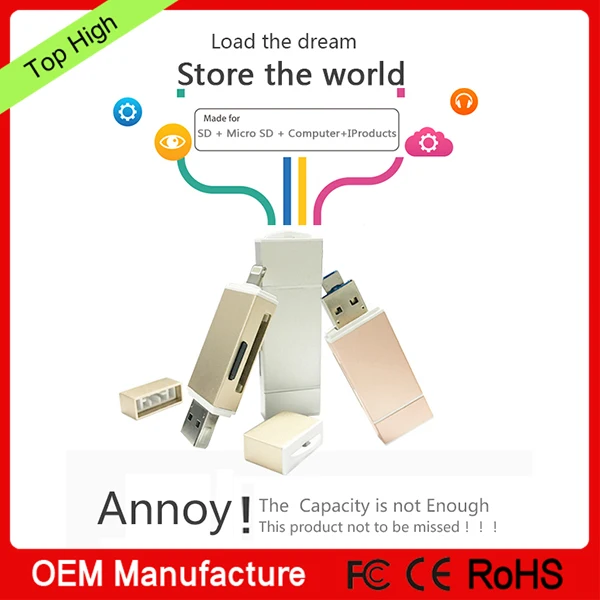 SD/TF smart micro usb 2.0 card reader otg flash drive for iphone, Samsung