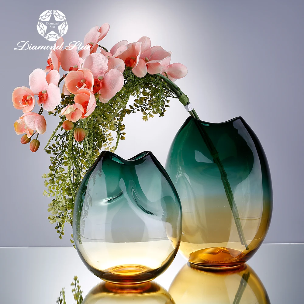 wholesale flat modern bulk home decor colored modern flower vase glass art