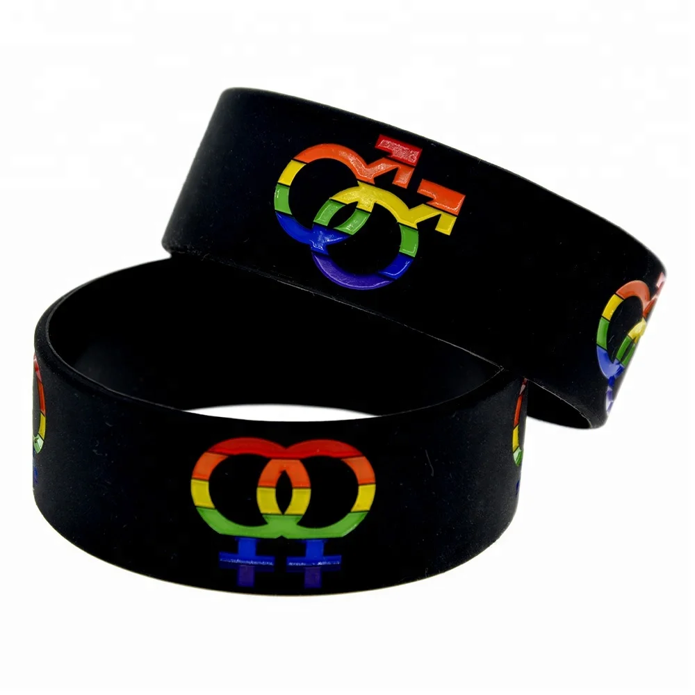 

25PCS Gay Pride Silicone Wristband Mix Male and Female Symbol One Inch Wide, Black