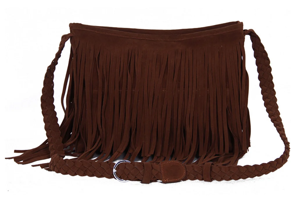 Fashion Women Suede Material Fringe One Shoulder Cross Body Messenger Bag