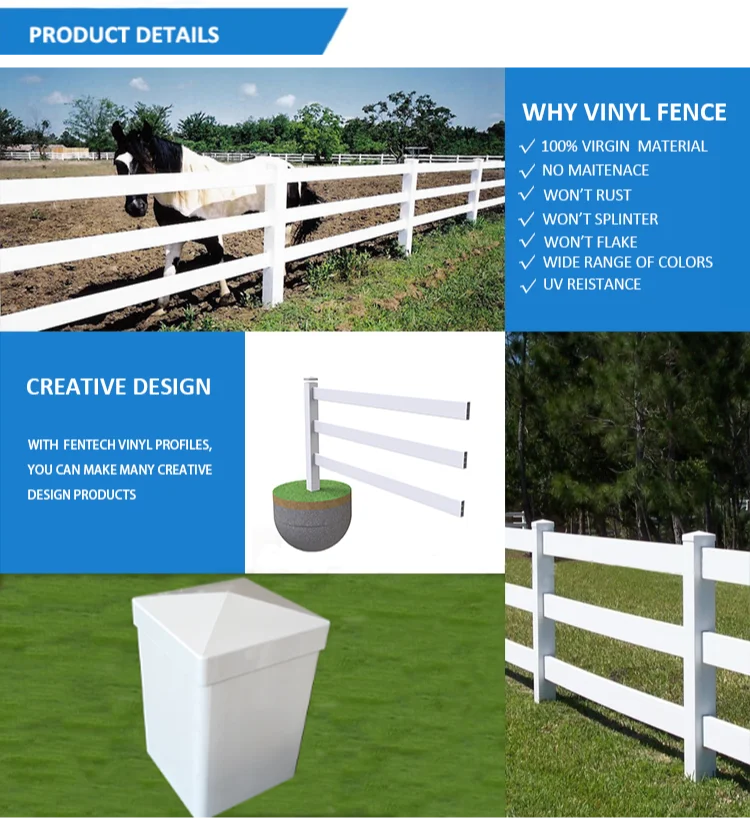 Top Quality Wholesale 3rail White Plastic Farm Fence Pvc Pipe Fence