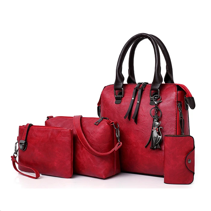 

New designer vintage fashion lady shoulder hand bag women 4 pcs handbag set, Maroon,light gray,black,brown,rubber red